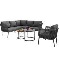 GARTENLOUNGE-SET modular 6-tlg. Grau mit 2 Tischen - Grau, Metall - Beauniv