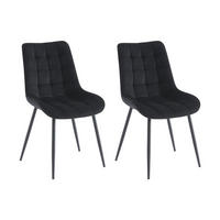 POLSTERSTUHL 2er-Set - Samt & schwarzes Metall - Schwarz - OLLUA - Schwarz, Textil (60/87/49.5cm) - Vente-Unique