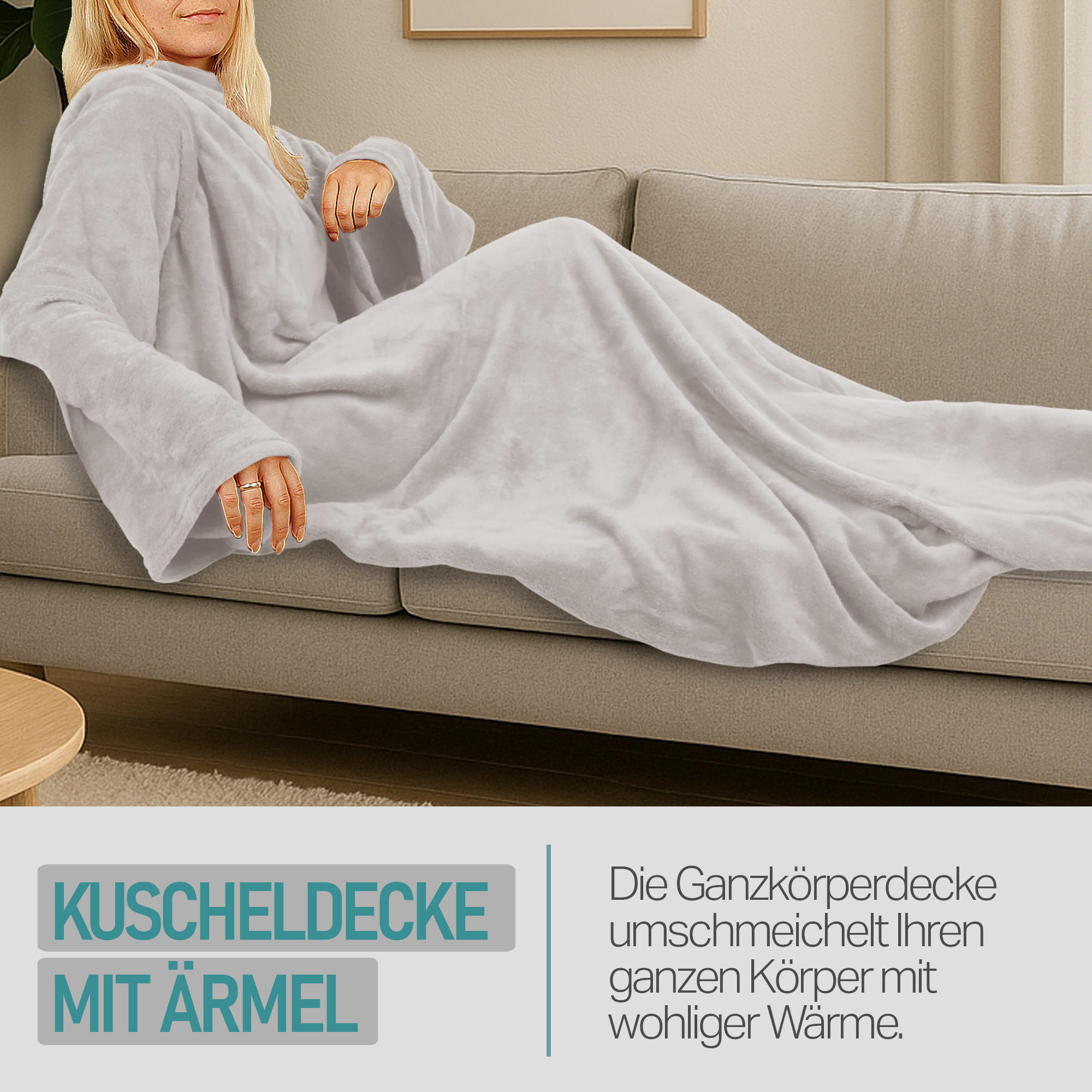 KUSCHELDECKE MIT ÄRMELN Grau - Hellgrau, Textil (180/130cm)