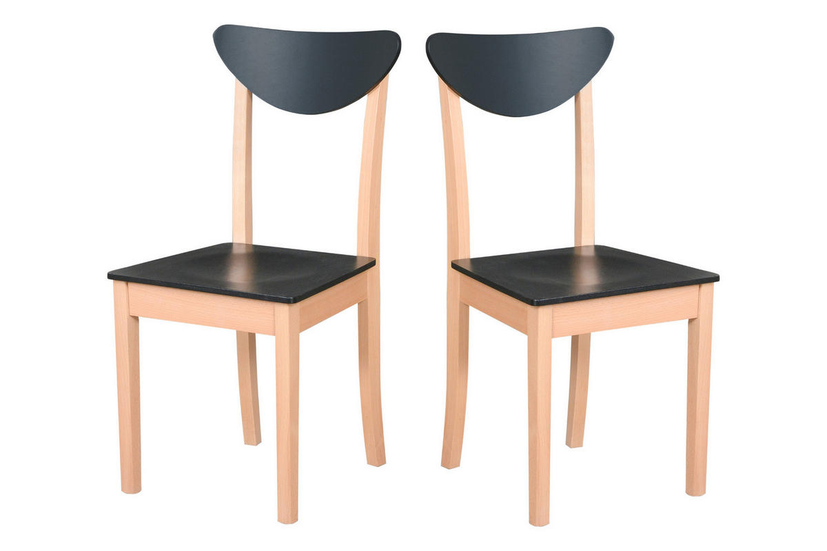 STUHL 2er Set Hugo 3 D, Buchefarben, schwarz - Buchefarben/Schwarz, Holz (43/87/40cm) - Leaf Design