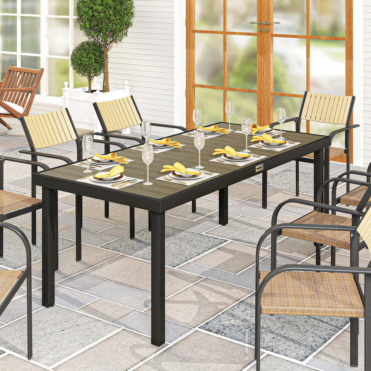 GARTENTISCH DE-07264 für 8 Personen, wetterbeständig mit Holzoptik Naturholz - Naturfarben, Kunststoff/Metall (190/90/74cm) - ComfortXL