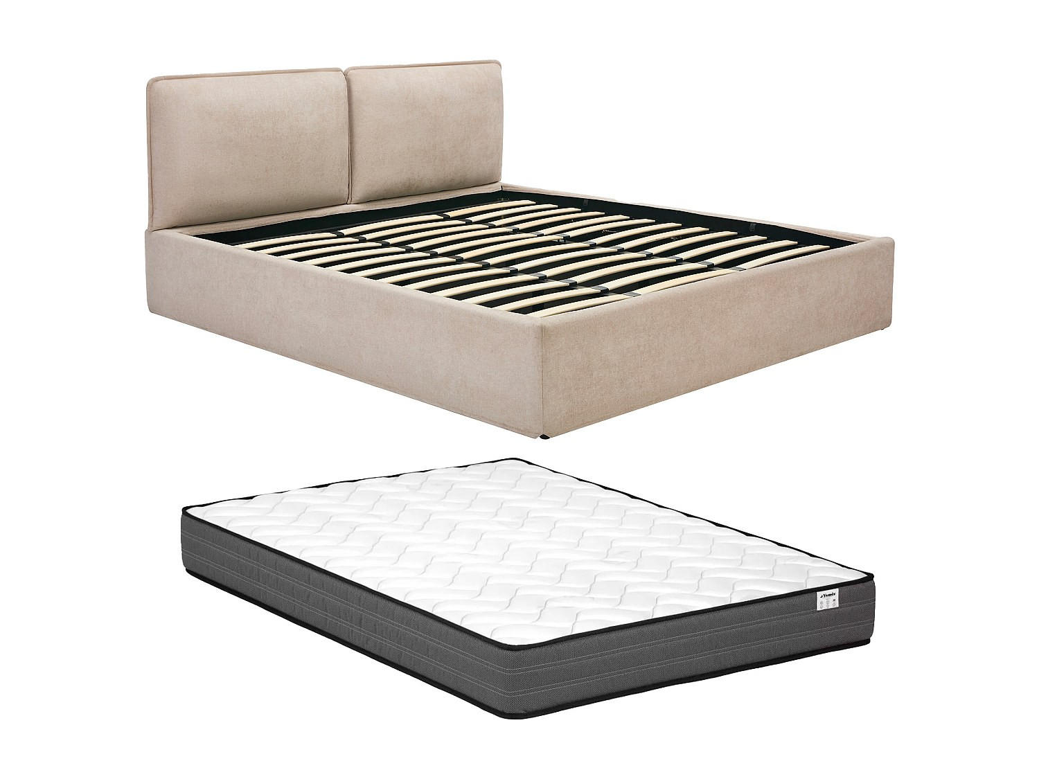 BETT mit Bettkasten - 2 Personen - stoff - beige Tenese - Weiß, Textil (180/200cm) - Vente-Unique