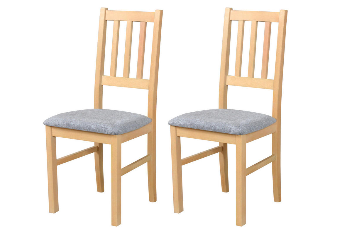 STUHL Bos 4 (2er Set) - Birkefarben/Zinkfarben, Holz (43/94/40cm) - Leaf Design