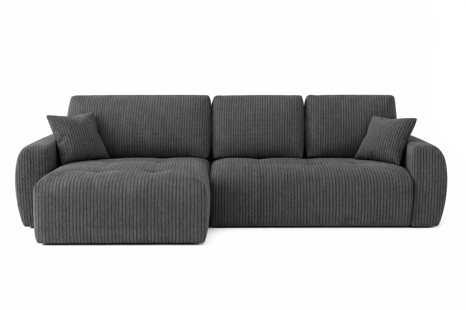 ECKSOFA Mit Schlaffunktion Und Bettkasten L-Form Ivo XL, Cordstoff Poso, Grau, Links - Grau, Holz (280/142cm) - Kaiser Möbel