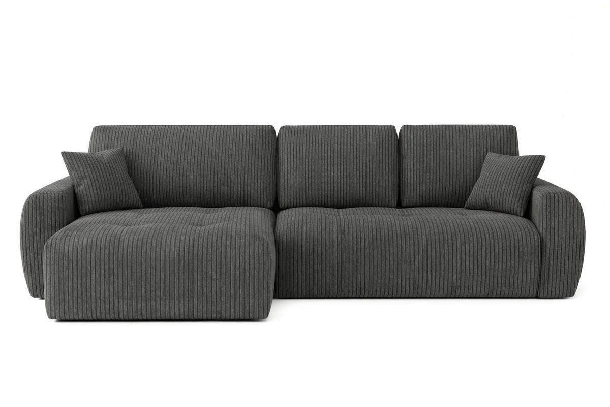 ECKSOFA Mit Schlaffunktion Und Bettkasten L-Form Ivo XL, Cordstoff Poso, Grau, Links - Grau, Holz (280/142cm) - Kaiser Möbel