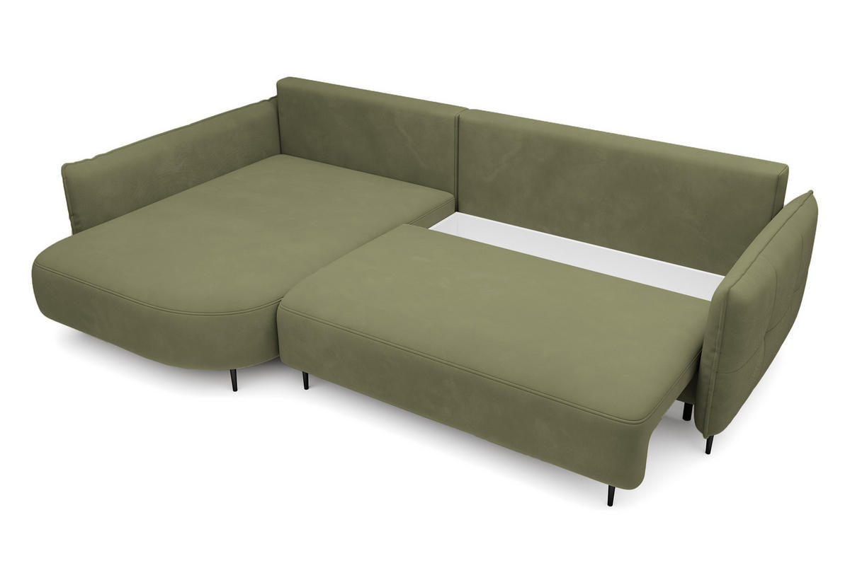 ECKSOFA Oblivio Olivgrün Velours - Schwarz/Olivgrün, Textil/Metall (285/200cm) - Selsey