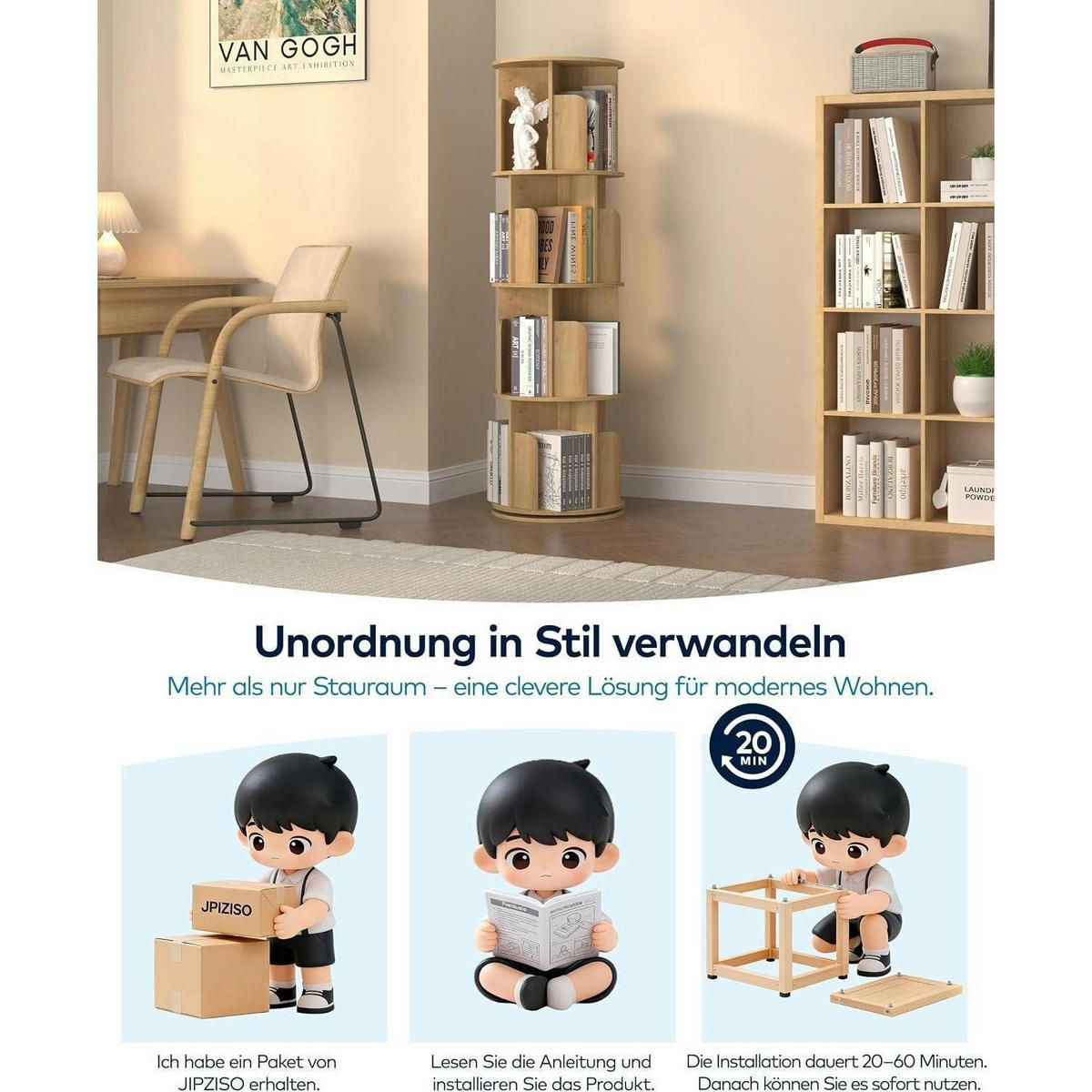 DREHBARES Bücherregal Naturholz 4 Ebenen 40 x 136,2 cm - Braun, Holzwerkstoff (40/136.2/40cm)