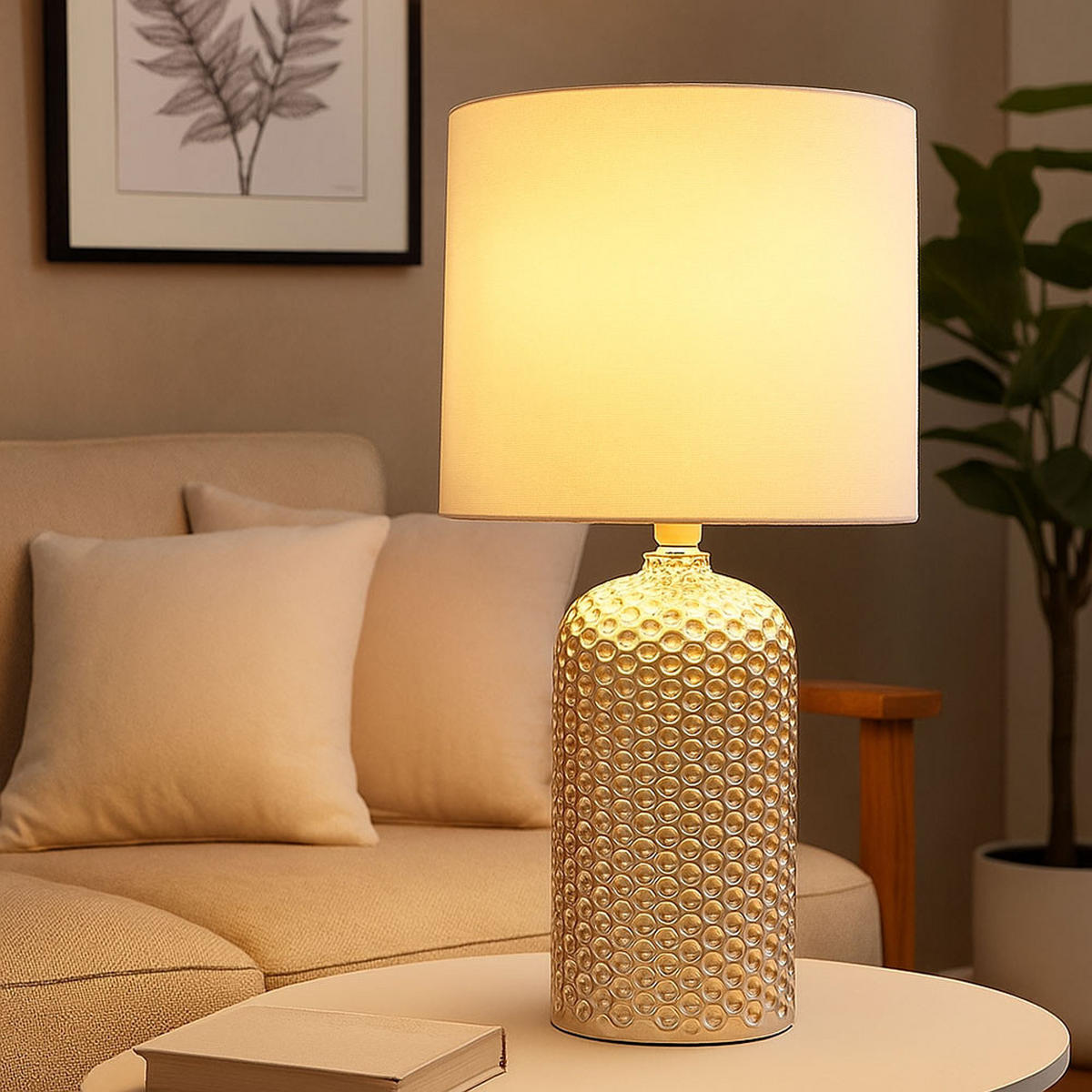 TISCHLEUCHTE SOFIA Champagner Textil Glas - Champagner, Glas (26.5/26.5/50cm) - Globo Lighting