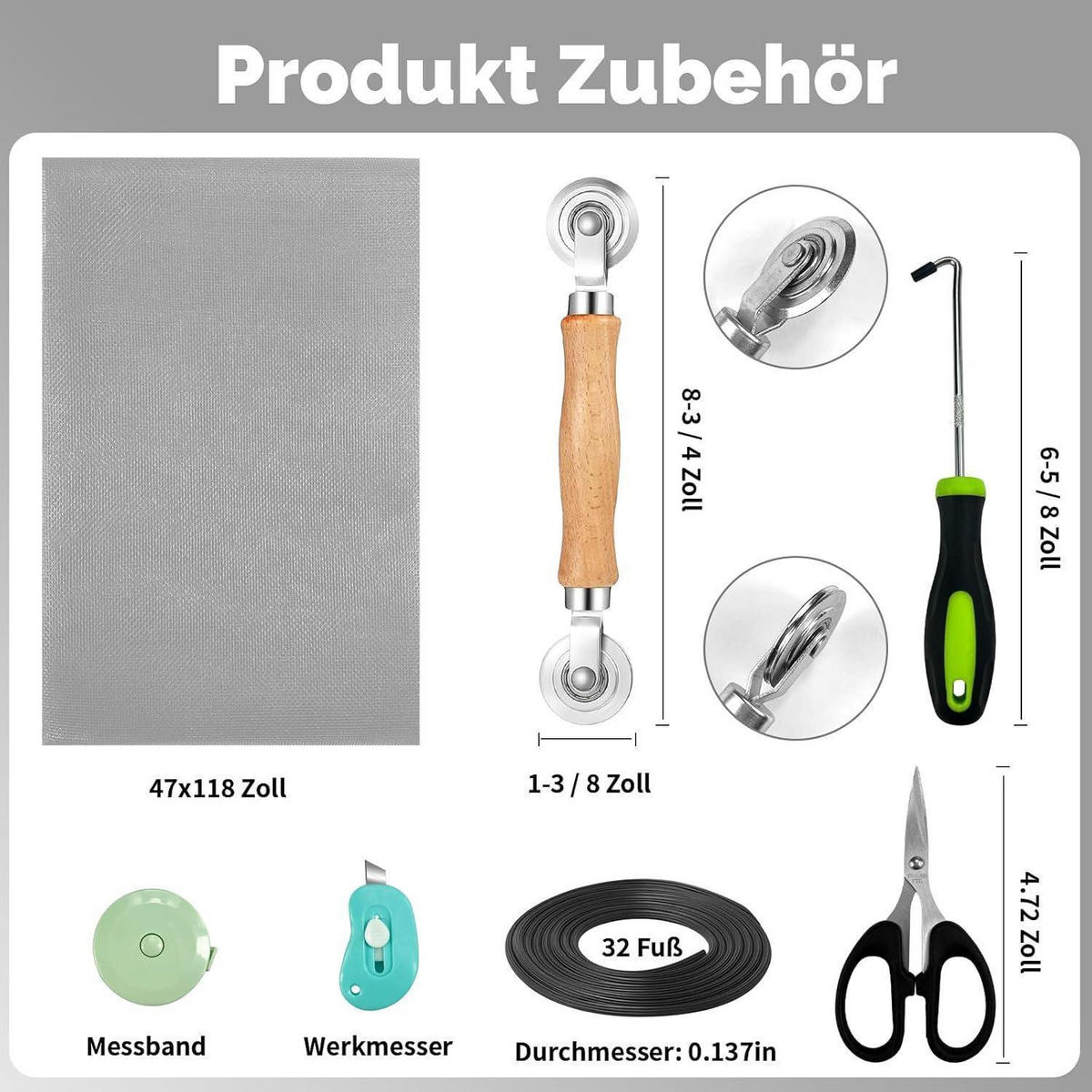 FLIEGENGITTER Reparatur Set Grau 300 x 120 cm - Grau, Textil (24/4/33cm)