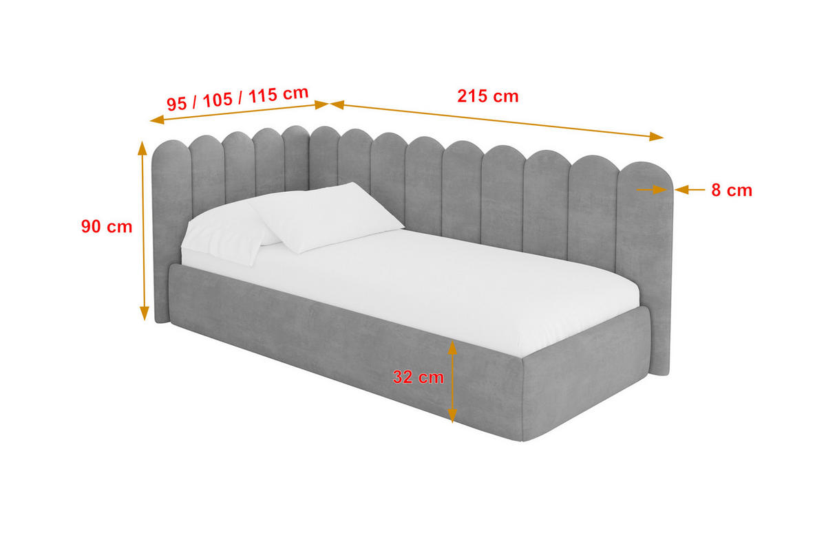 EINZELLBETT Jugendbett mit Bettkasten, Rechts - ARTY 90x200 Grau - Silberfarben, Holzwerkstoff/Textil (90/200cm) - ALTDECOR