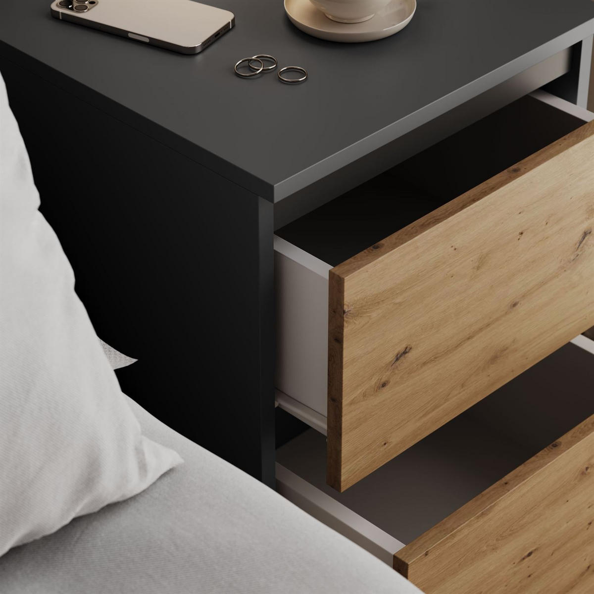 NACHTTISCH HANA W2 Artisan Eiche / Anthrazit - Eiche Artisan, Holzwerkstoff (40/52/40cm) - Lookway
