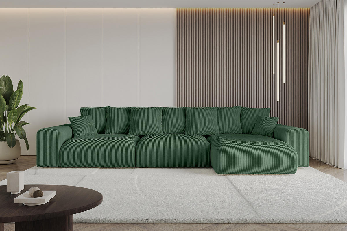 ECKSOFA Ottomane rechts ESKAR-L 364x176x84 Grün Cord - Schwarz/Grün, Holzwerkstoff/Kunststoff (176/364cm) - ALTDECOR