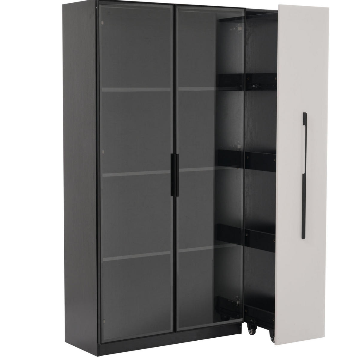 VITRINE 110.5/35/160 cm schwarz/weiß aus MDF mit LED-Beleuchtung - Schwarz, Holzwerkstoff (35/160/110.5cm) - OKMYHOME