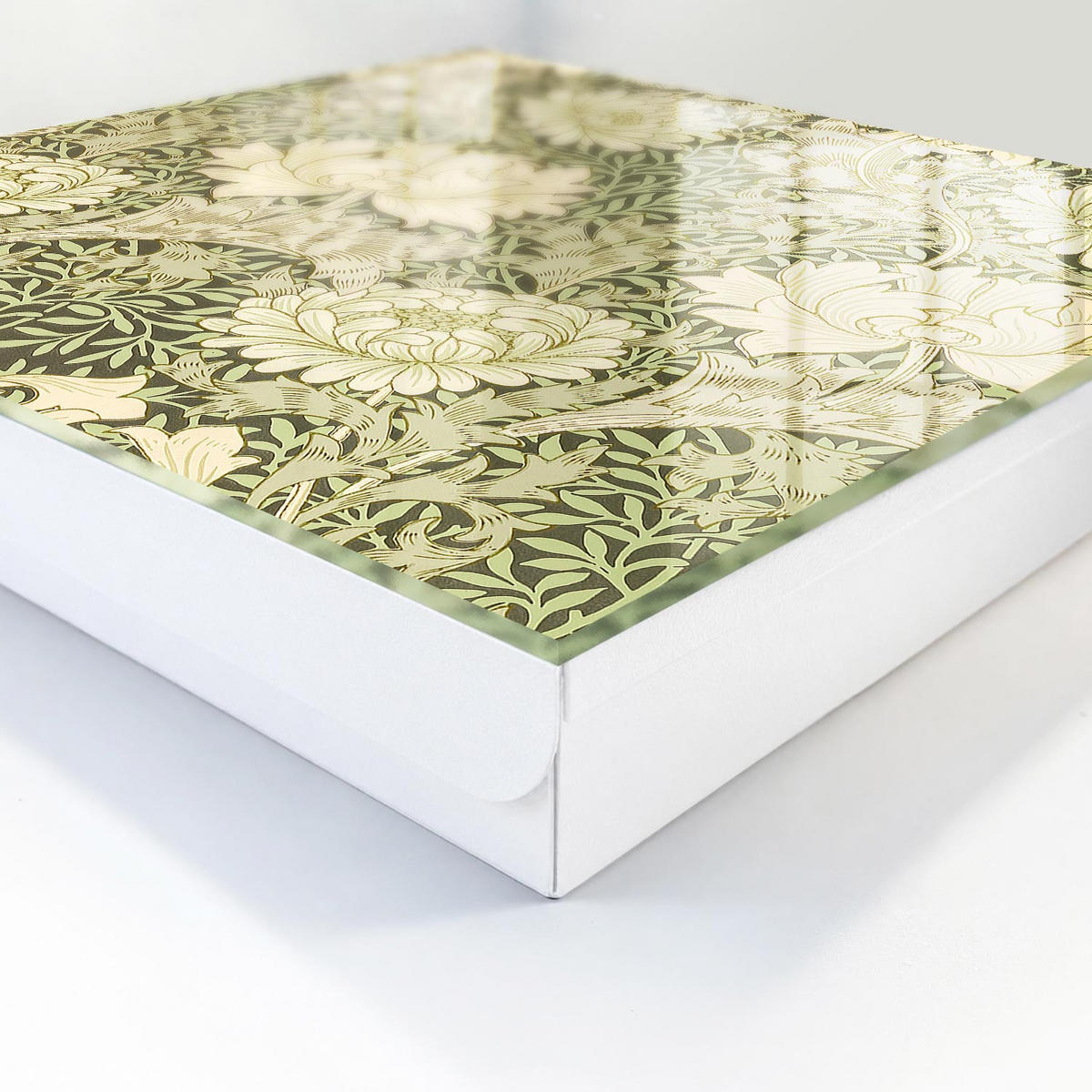 SCHLÜSSELBOX Weiß 30x30 cm – Türöffnung nach rechts - Blumenmuster - Grün, Metall (30/30/5cm) - TULUP