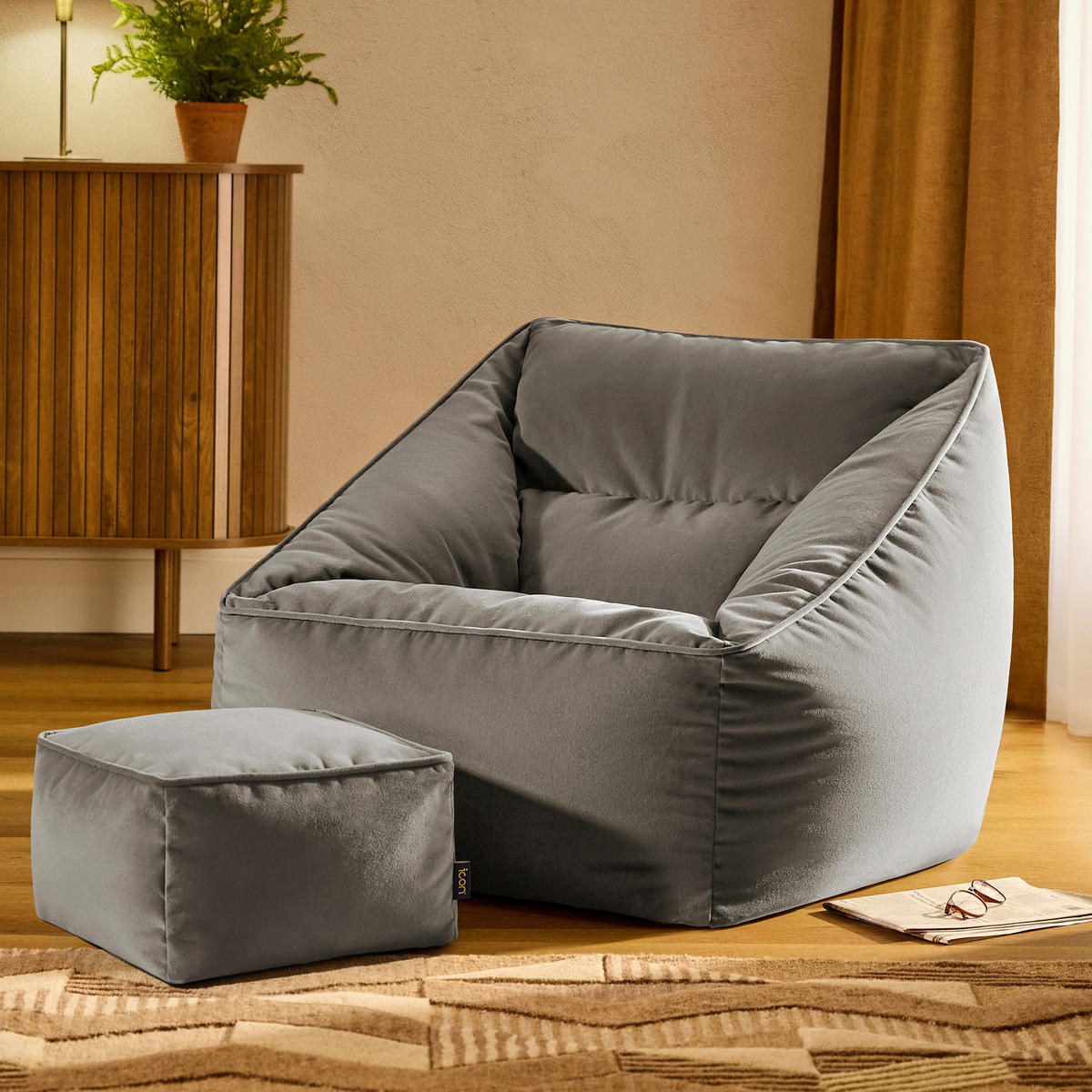 SITZSACK Sessel Natalia mit Hocker Amara - Grau, Textil (70/65/70cm) - icon