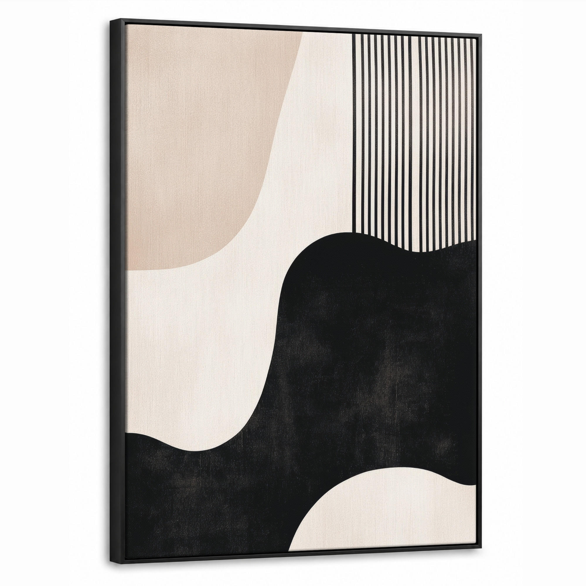 LEINWAND Bilder mit Rahmen - Abstrakt - Japandi - Beige - Modern - 50x70 - Schwarz, Textil (50/70cm) - MuchoWow