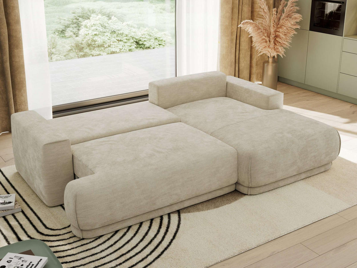 ECKSCHLAFSOFA RINA L Beige Schenille glatt - rechts - Beige/Schwarz, Kunststoff/Textil (170/267cm) - MKS