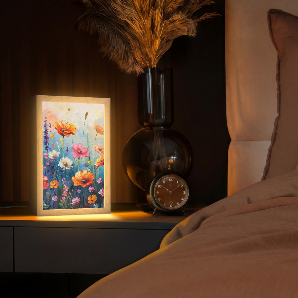 STOLNÁ LAMPA Kvety - Príroda - Akvarel - Umenie 20x30 cm - staroružová, kompozitné drevo (8/20/30cm) - OnlyWow