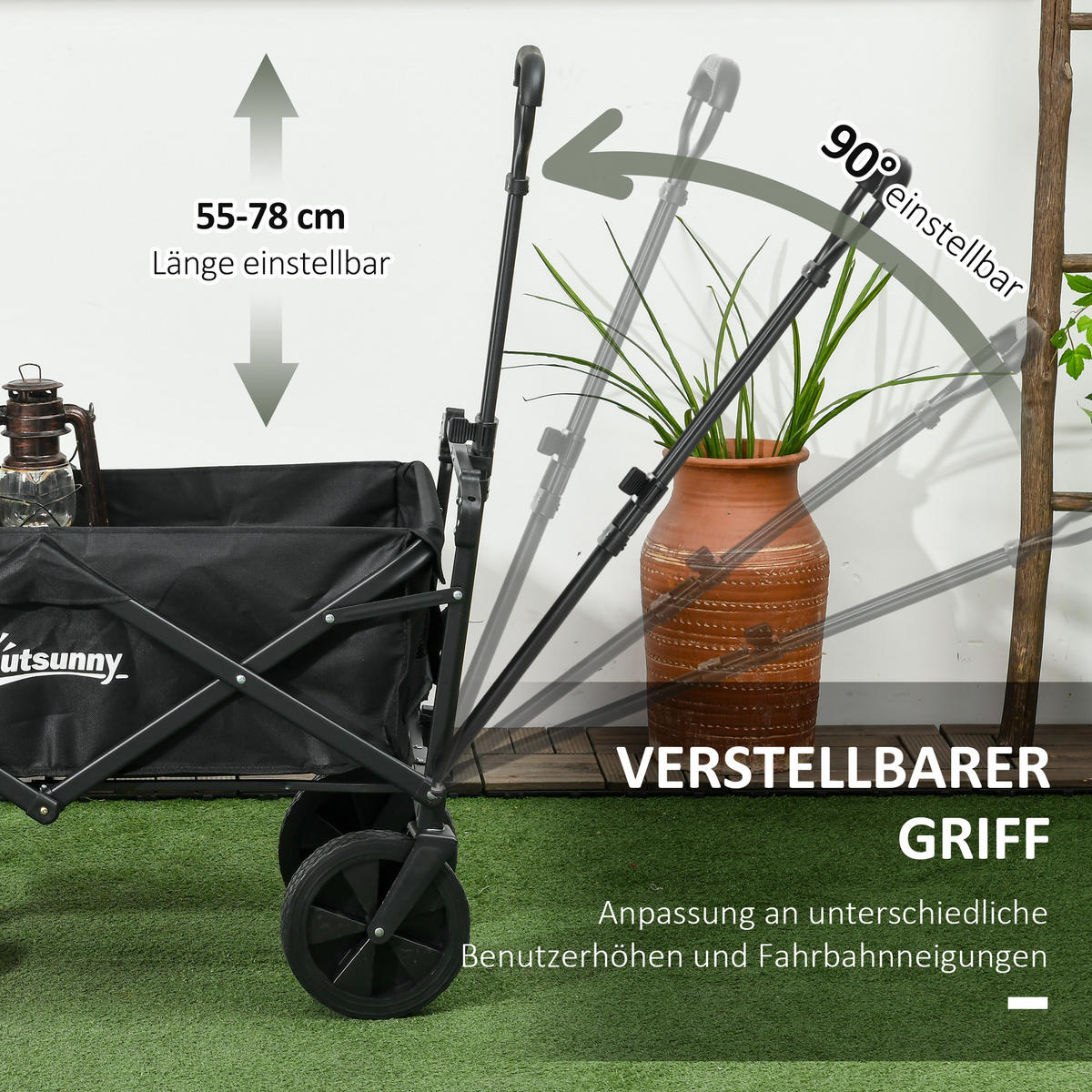 GARTENWAGEN DE-10434 klappbar mit Dach, 110 L Schwarz - Schwarz, Metall (52/105/97cm) - ComfortXL