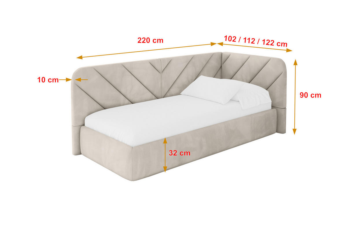 EINZELLBETT Jugendbett mit Bettkasten und Matratze H3/H4, Links - FIKY 90x200 Beige - Ecru, Holzwerkstoff/Textil (90/200cm) - ALTDECOR