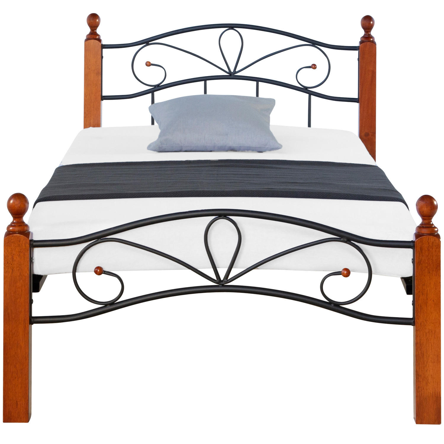 METALLBETT 90/200 cm Schwarz Braun - Schwarz/Braun, Holz/Metall (90/200cm) - Homestyle4u