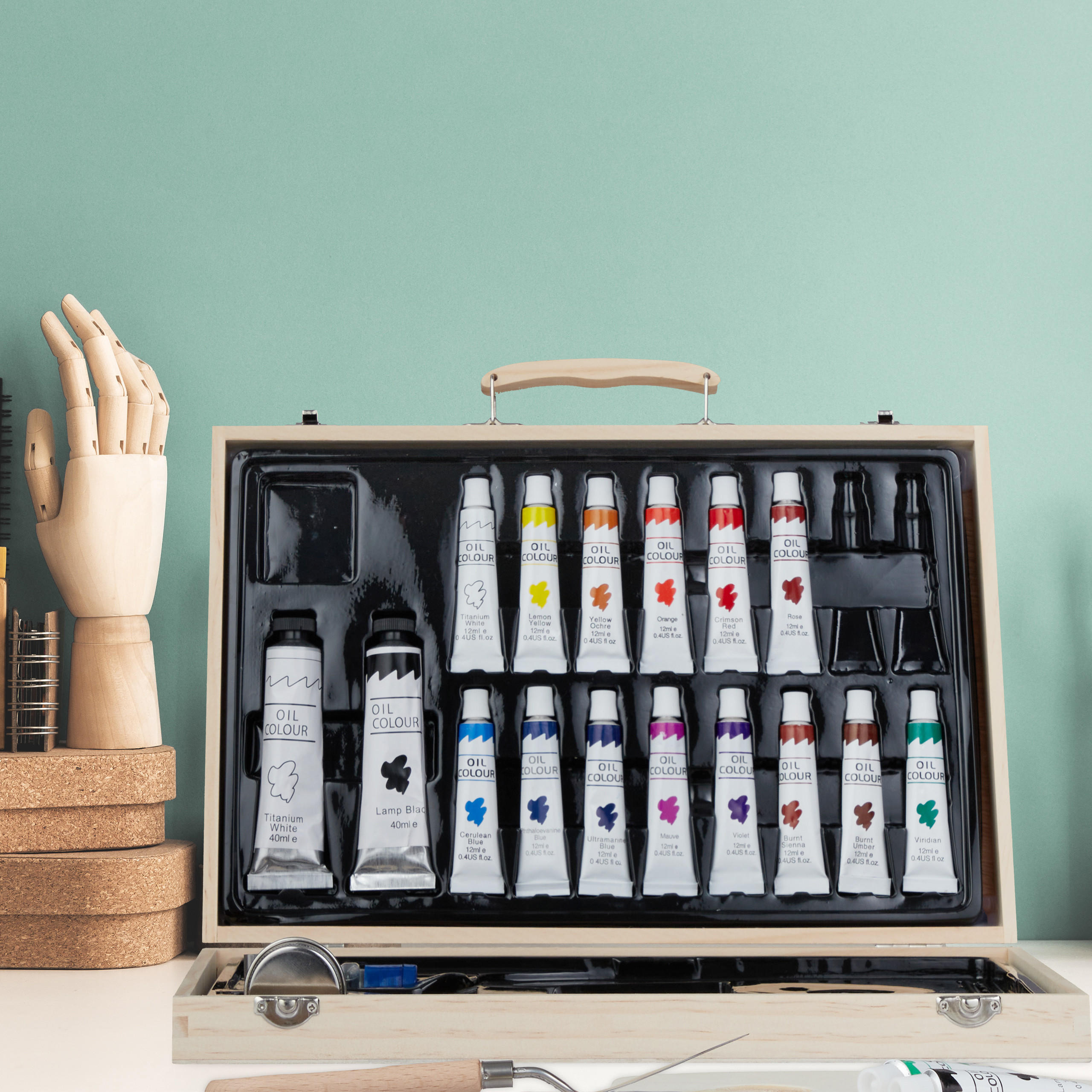 MALKOFFER - Hellbraun, Holz/Kunststoff (36.5/5/26.5cm) - Relaxdays