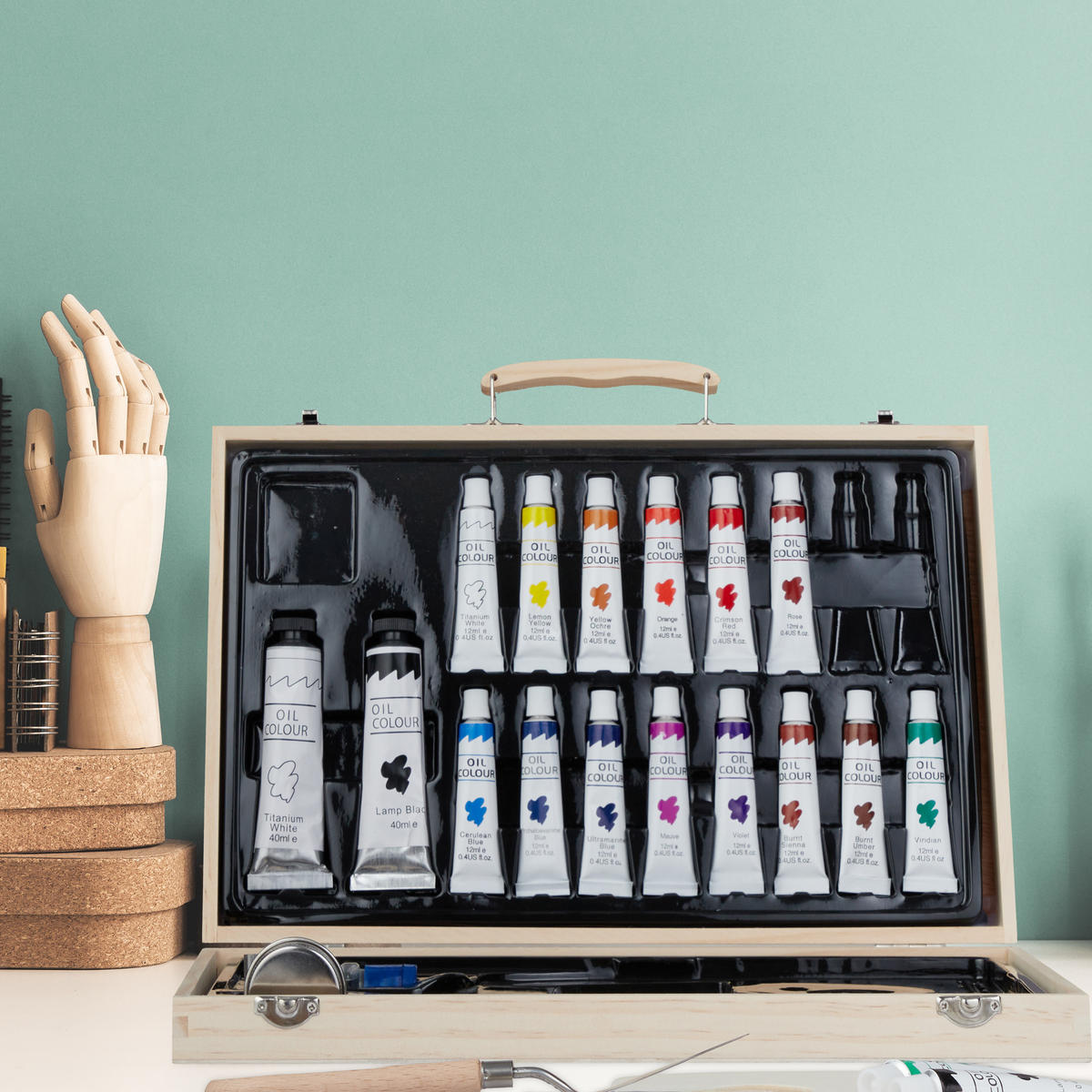 MALKOFFER - Hellbraun, Holz/Kunststoff (36.5/5/26.5cm) - Relaxdays