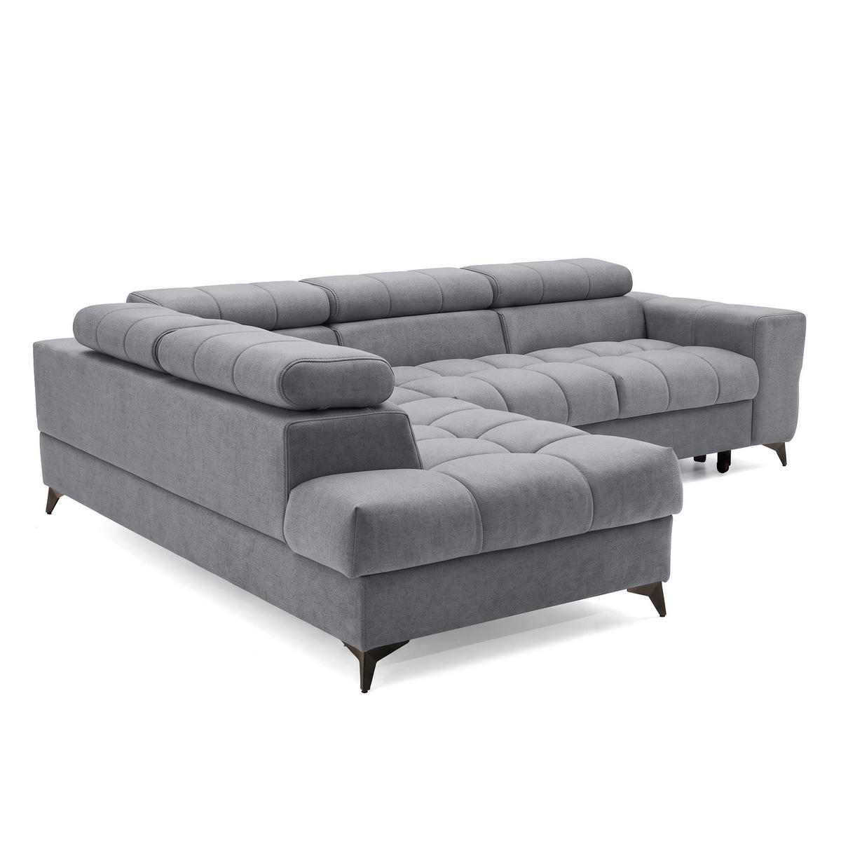 ECKSOFA PUDDING L Links mit Schlaffunktion 125x195 Velours Dunkelgrau - Dunkelgrau/Schwarz, Holz/Textil (203/275cm) - Muffo