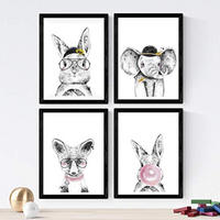 POSTER Set mit 4 Tieren Kindern Süßigkeiten A4 Rahmenlos - Klar, Papier (29.7/3cm) - Nacnic