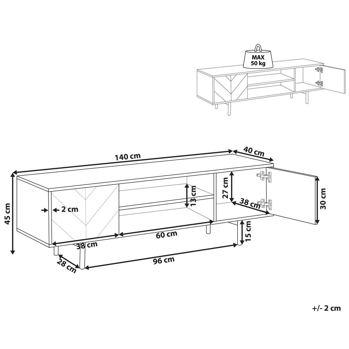 TV-MÖBEL Hellbraun, Schwarz SALINA 40/140/45 cm - Hellbraun, Holzwerkstoff (140/45/40cm) - Beliani