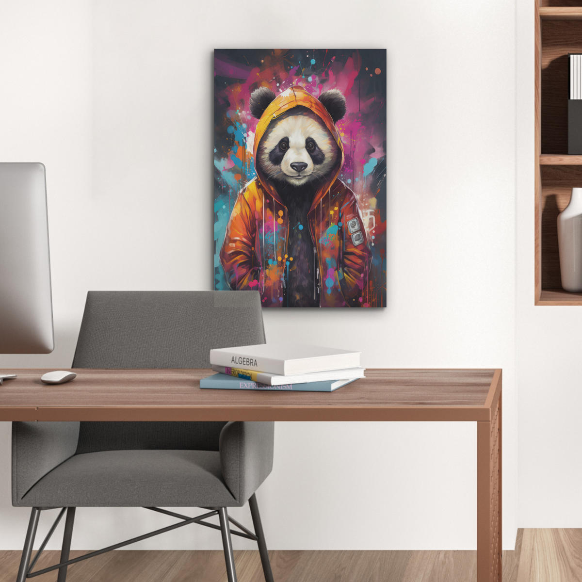 AKUSTIKBILD Panda - Jacke - Graffiti - Orange Kunstdruck Schlafzimmer 50x70 cm - Orange, Kunststoff (50/70/0.9cm) - MuchoWow