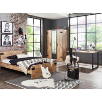 JUGENDZIMMER Liverpool in Plankeneiche und Graphit 3 teilig mit 120er Bett und Drehtürenschrank - Braun, Holzwerkstoff (120/200/80cm)
