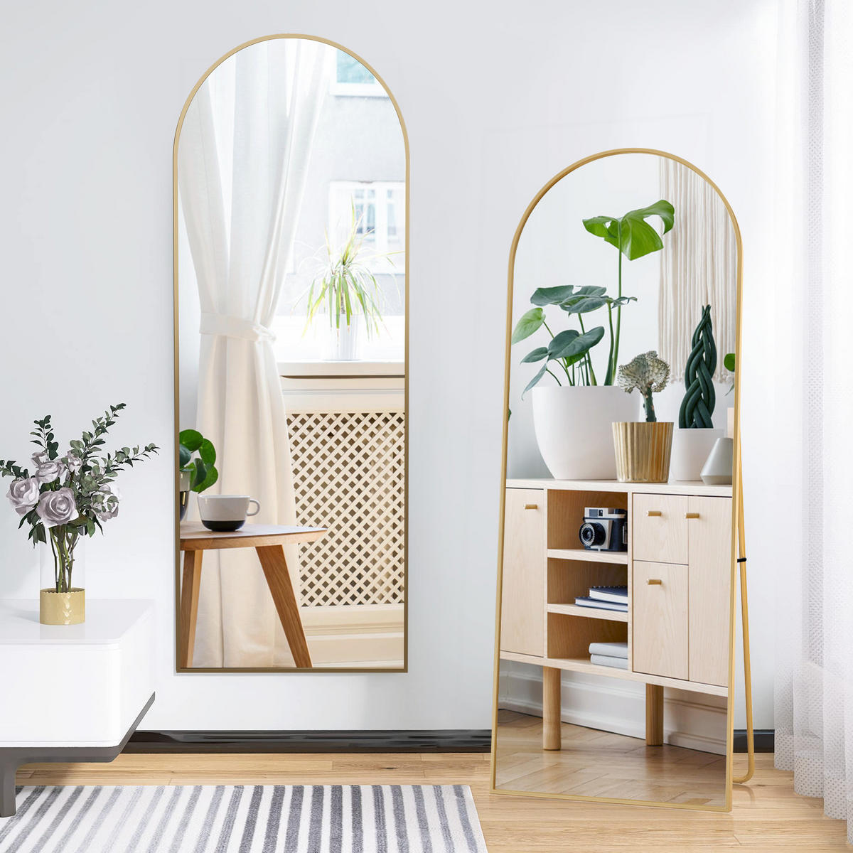 STANDSPIEGEL Bogen 164x54 cm Metallrahmen gold - Goldfarben, Holz (54/164/3cm) - LEBENLANG