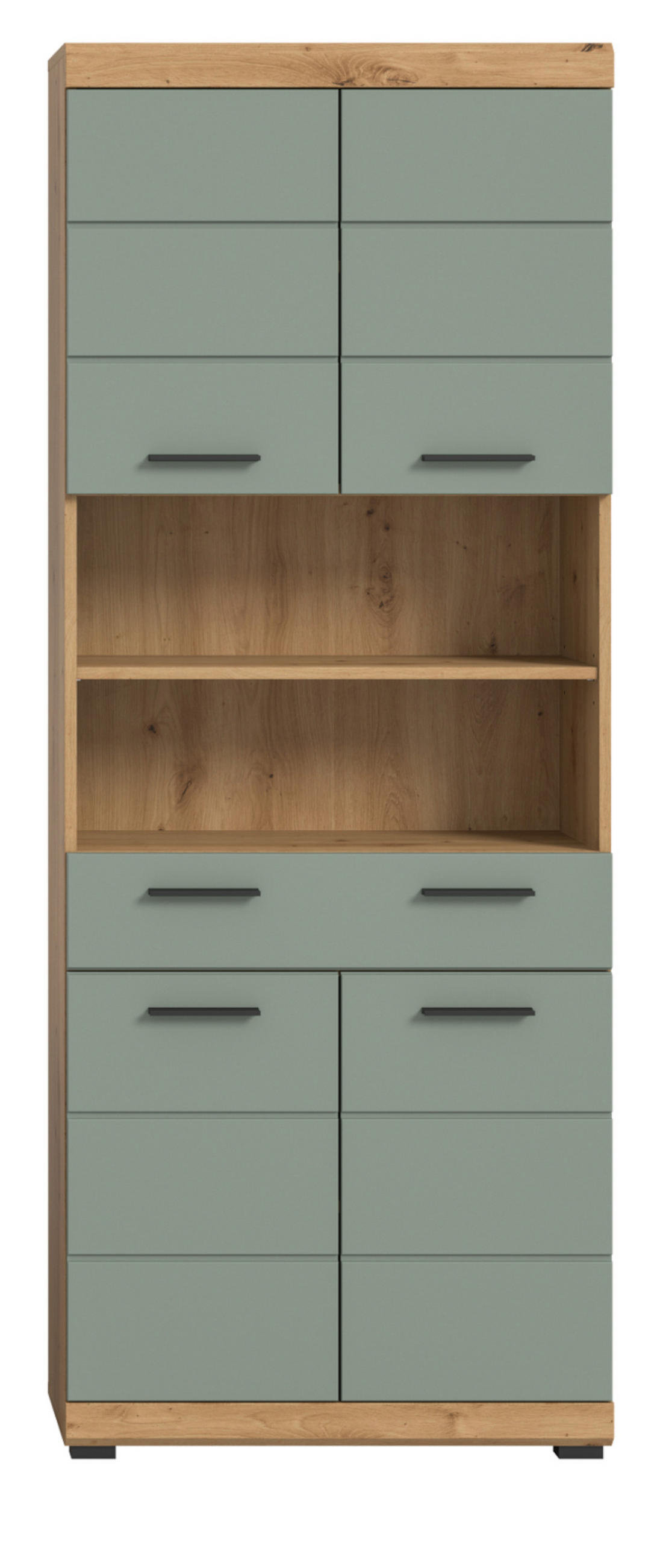 HOCHSCHRANK Salbei grün, Eiche Artisan 74 cm, Badschrank mit 6 Fächern - Salbeigrün/Schwarz, Holzwerkstoff/Kunststoff (74/191/31cm) - Inn.Furn