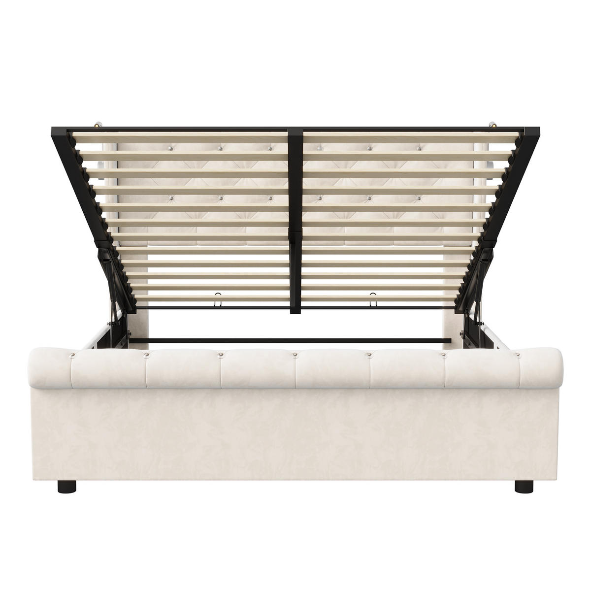 POLSTERBETT 140x200 cm Leselampen Stauraum Lattenrost Samt beige - Beige, Holz (140/190cm) - LEBENLANG