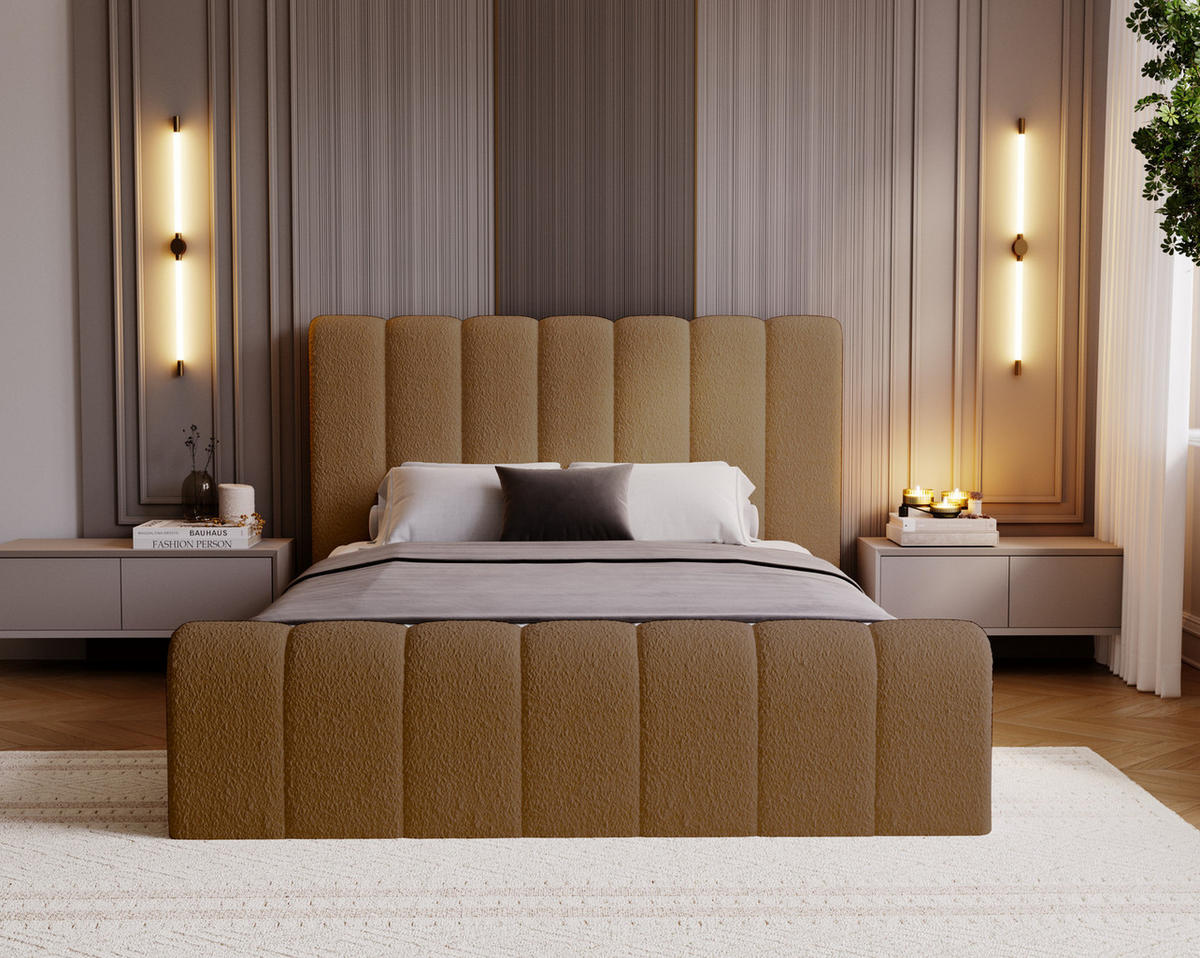 POLSTERBETT 180x200 Valetta mit Bettkasten, Bouclé Orange - Orange, Holz/Textil (180/200cm) - Emporius