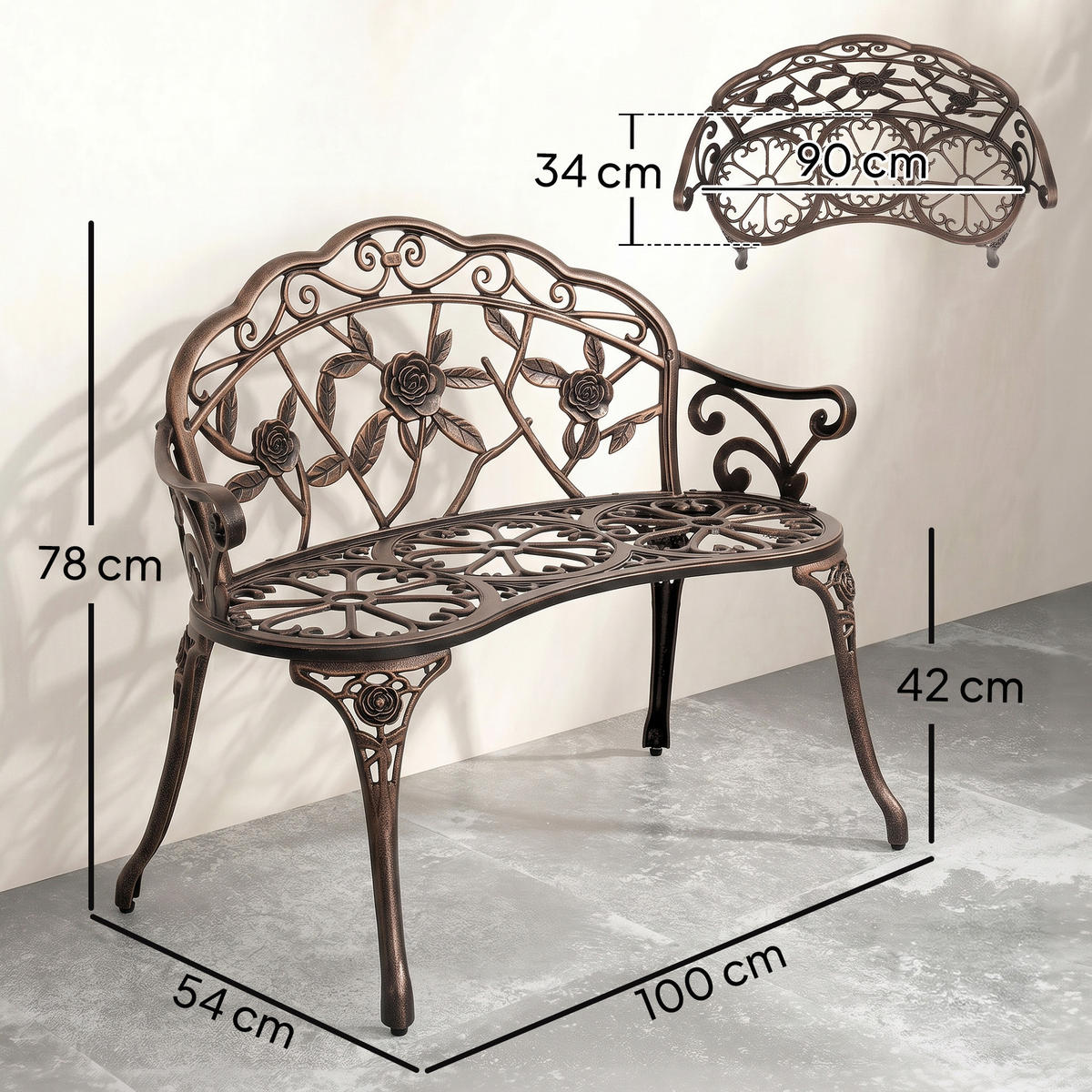 GARTENBANK Gussaluminium Gusseisen Bronze - Bronzefarben, Metall (54/78/100cm) - Outsunny
