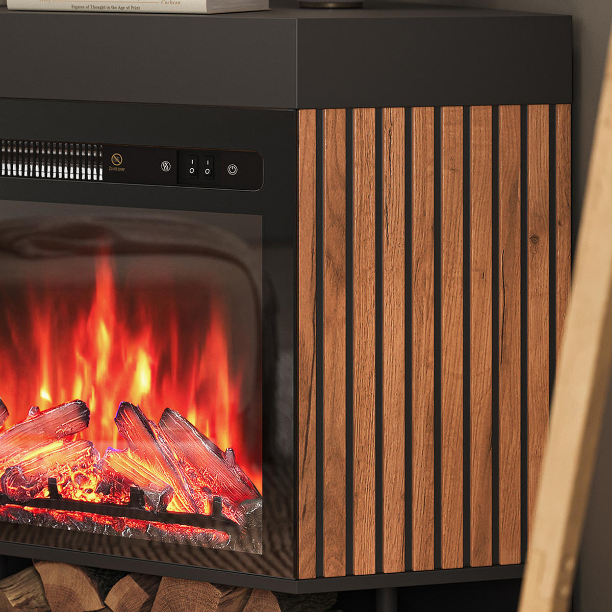 ELEKTROKAMIN Lynea Schwarz 100 cm mit realistischem Flammeneffekt und Heizung 1800W - Schwarz, Holzwerkstoff (100/80/73cm) - Vicco