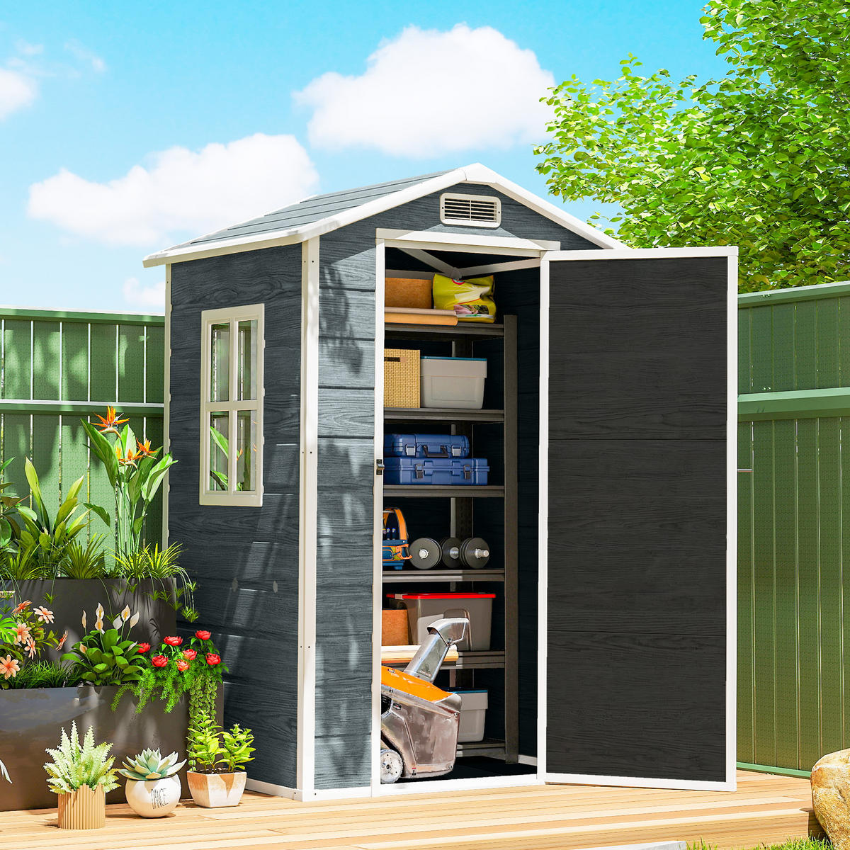 GERÄTESCHUPPEN Kunststoff Aluminium Grau - Grau, Kunststoff (104/196/128cm) - Outsunny