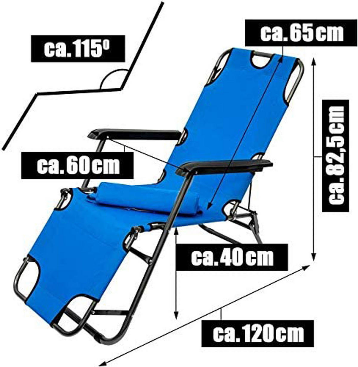 CAMPINGSTUHL, 153/70 cm, Hellblau - Blau, Kunststoff (60/82/153cm) - Amanka