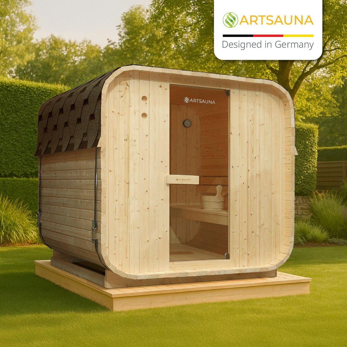 FASSSAUNA Nolvik L inkl. Zubehör-Set - Naturfarben, Holz (185/194/180cm) - Artsauna