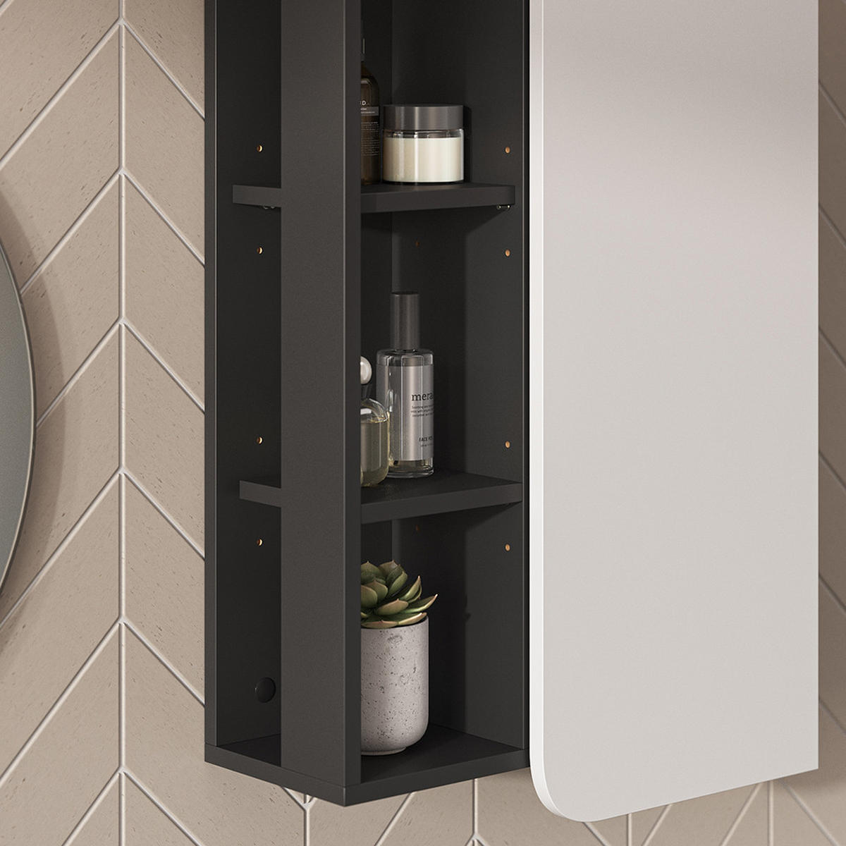 BADSCHRANK Karen Anthrazit/Weiß 50 x 75 cm mit Tür und offenen Fächern - Anthrazit/Weiß, Holzwerkstoff (50/75/20cm) - Vicco
