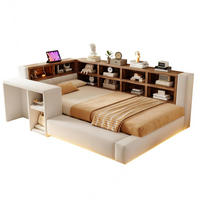 POLSTERBETT 90/200 cm aus Samtstoff mit LED-Beleuchtung und Steckdosen, Beige - Beige, Textil (90/200cm) - OKMYHOME