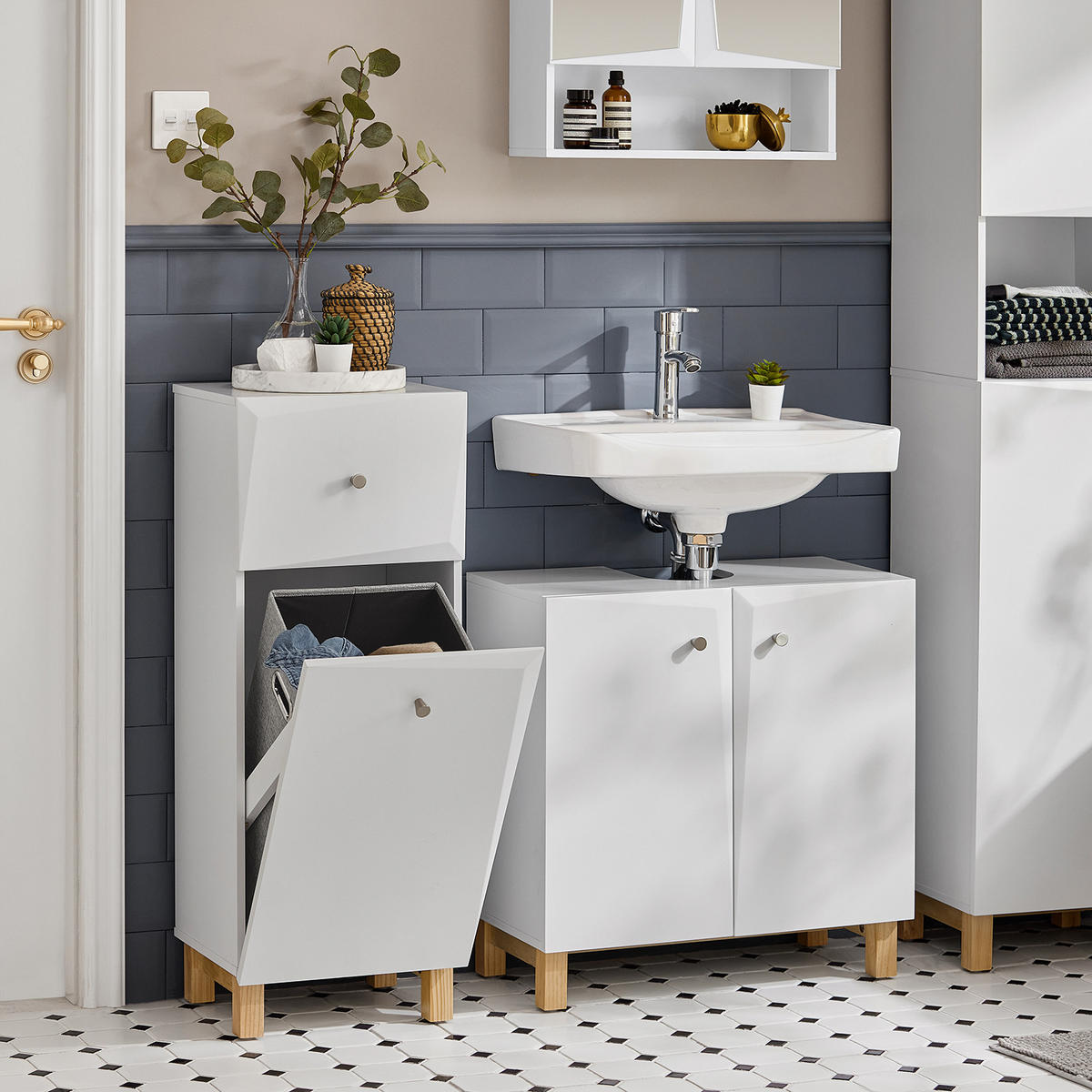WÄSCHESCHRANK Weiß - Weiß, Holzwerkstoff (34/90/30cm) - SoBuy