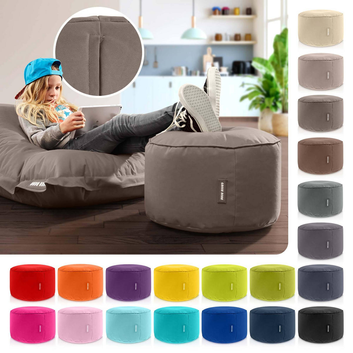 SITZSACK-HOCKER Pouf "Stay" 45x25cm - Braun, Textil (45/25/45cm) - Green Bean