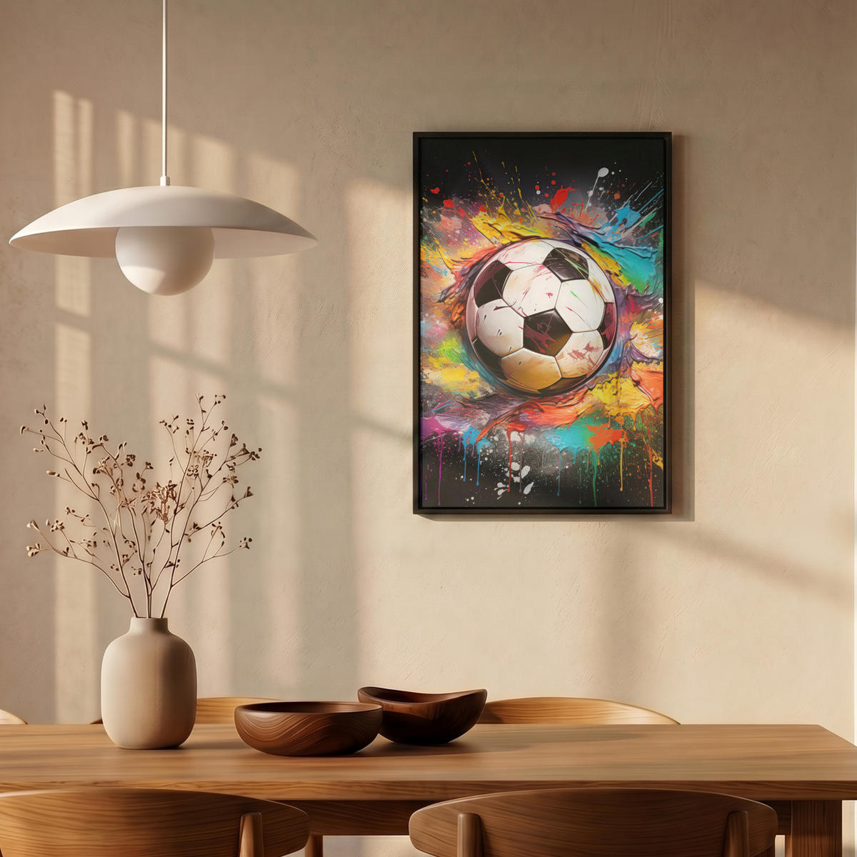 LEINWAND Bilder mit Rahmen - Fußball - Farbe - Farben - Schwarz - Weiß - 40x60 - Weiß, Textil (40/60cm) - MuchoWow