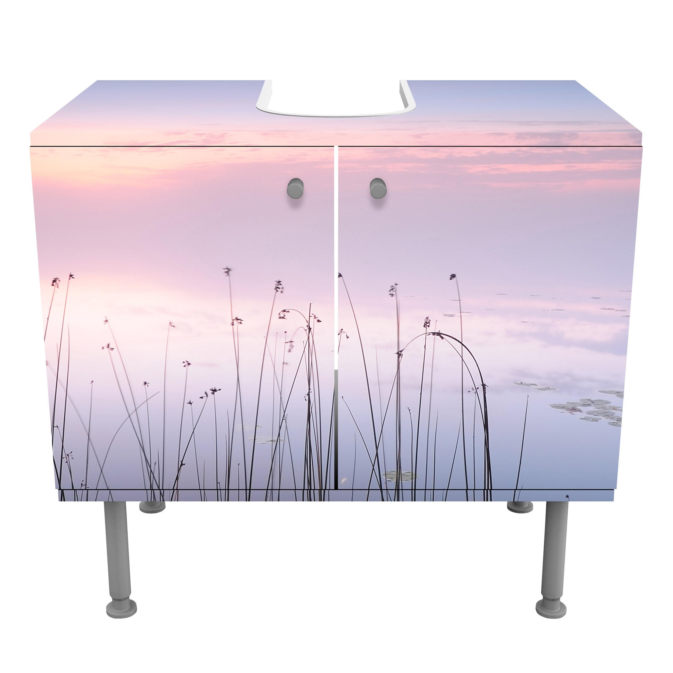 WASCHBECKENUNTERSCHRANK Idylle am See 60/55/35 cm - Violett, Holzwerkstoff (60/55/35cm) - Bilderwelten