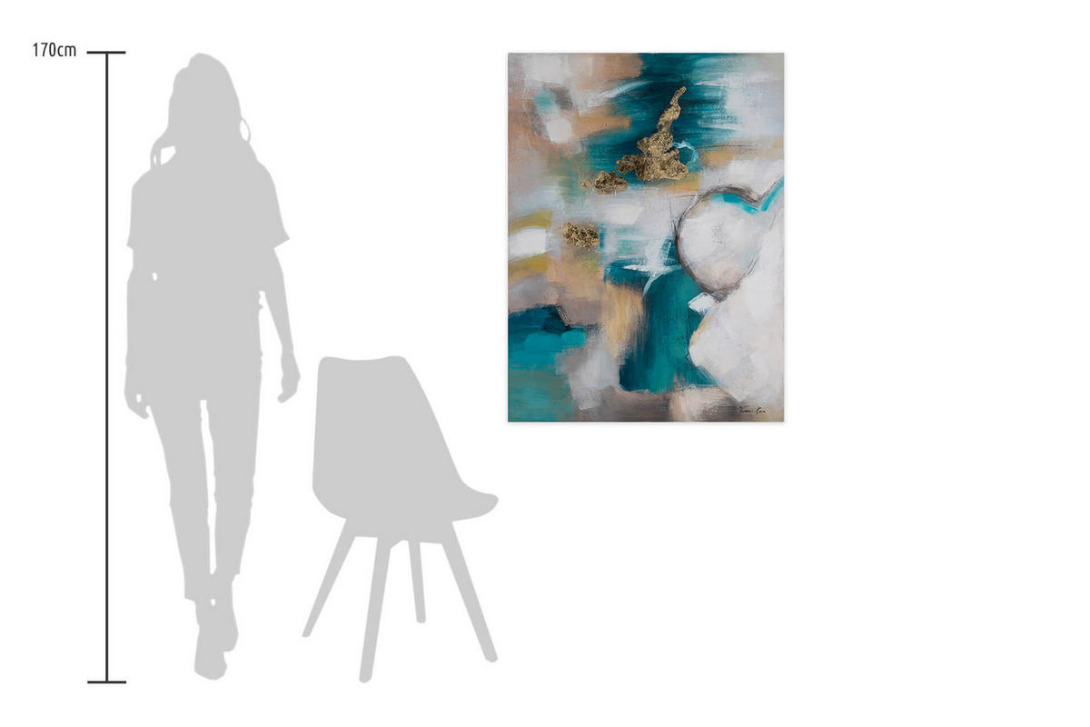 ACRYLBILD HANDGEMALT 75/100 cm - Türkis/Grau, Holz/Textil (75/100cm) - KUNSTLOFT