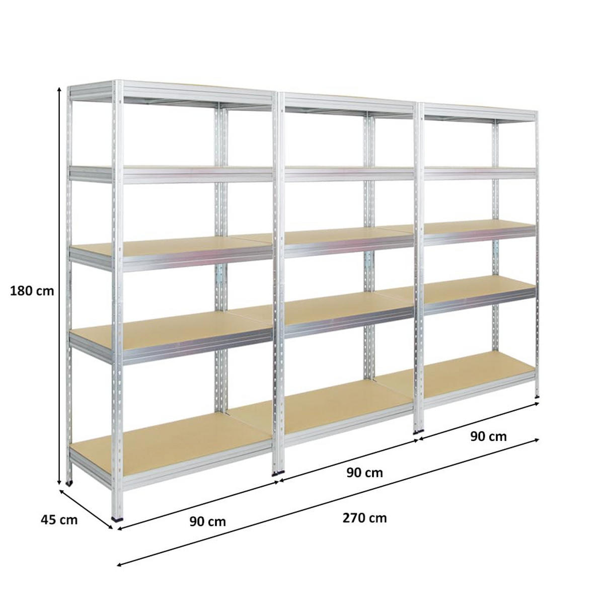 SCHWERLASTREGAL Rivet 3er-Set mit 3x 180x90x45 cm Fachlast 250 kg Verzinkt - Silberfarben, Metall (270/180/45cm) - PROREGAL