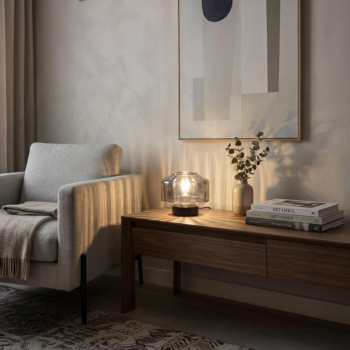 TISCHLEUCHTE Metall Glas Schwarz rauchfarben - Schwarz, Glas (18/18/14.5cm) - Globo Lighting